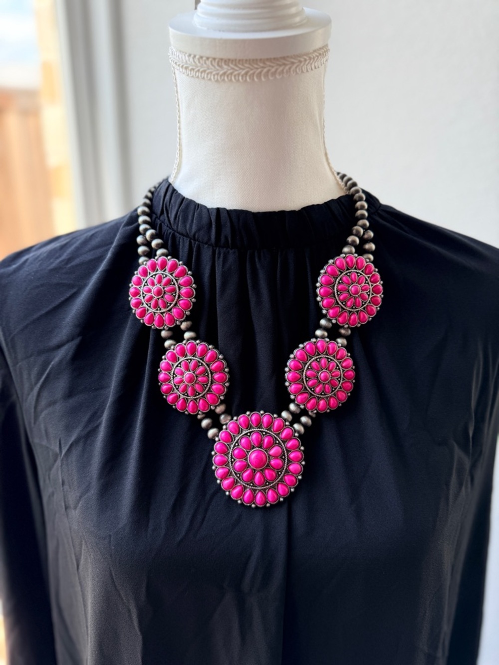 Western Fashion Hot Pink Statement Necklace & Earring Set